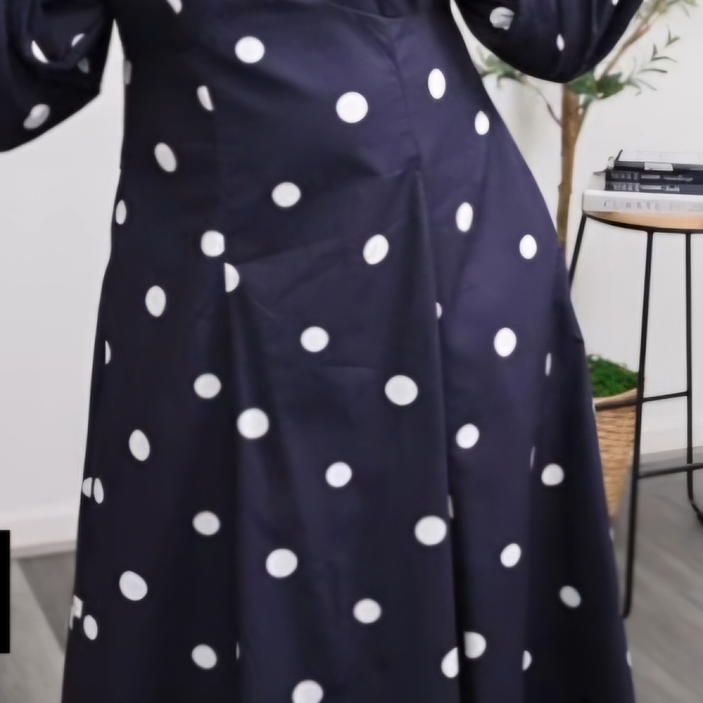 Free Assembly Cotton Polka Dot Maxi Dress Puff Sleeve Navy NWT - Picture 14 of 15